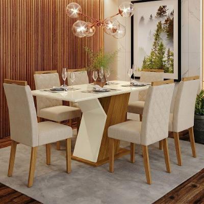 Conjunto Sala de Jantar Layla Select 6 Lugares Tampo MDF com Vidro Off White 160CM Casa 812