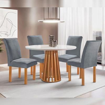 Conjunto Sala de Jantar Kansas 4 Lugares Tampo em Vidro Suede Grafite 100CM Cel Móveis