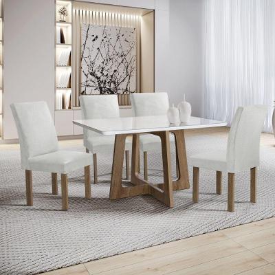 Conjunto Sala de Jantar Arizona 4 Lugares Tampo Vidro Cadeiras Veludo Marrom 120CM Cel Móveis