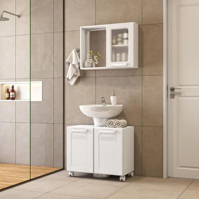 Conjunto para Banheiro Multi 3 Portas MDP e Aco 70CM Branco com Espelho Bertolini