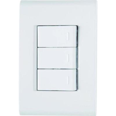 Conjunto de Interruptores Liz 3 Simples Furo Oblongo Branco Tramontina 4X2