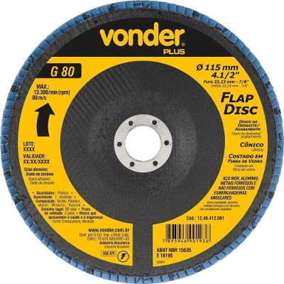 Lixa Flap VONDER PLUS Desbaste e Acabamento Perfil Cônico Óxido de Zircônio 115MM