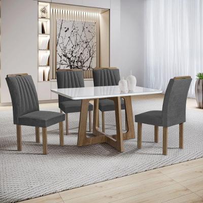 Conjunto de Jantar Arizona 4 Lugares Tampo em Vidro com Cadeiras em Veludo Grafite Cel Móveis