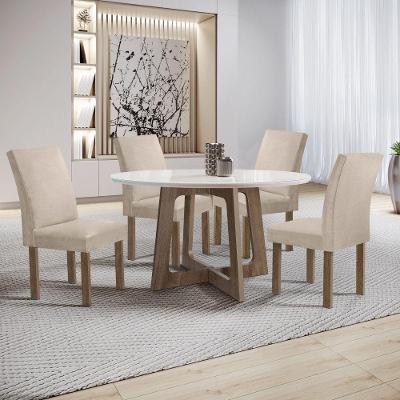 Conjunto de Jantar Arizona 4 Lugares Tampo em Vidro Bege 120CM Cel Móveis