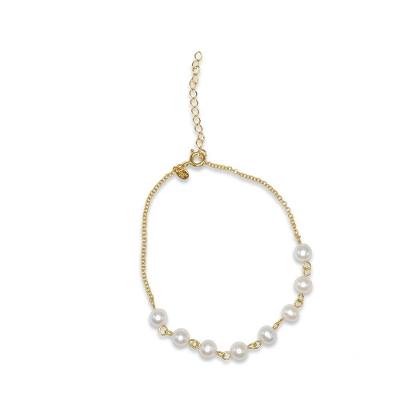 Pulseira Prata 925 Pérola Biwa 5.0MM com Banho de Ouro Amarelo Dourado Feminino