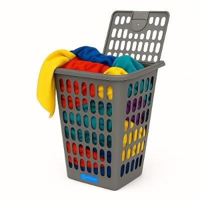 Cesto Roupa Suja Telado 48L Plástico Resistente Multiuso para Lavanderia Quarto e Banheiro Branco