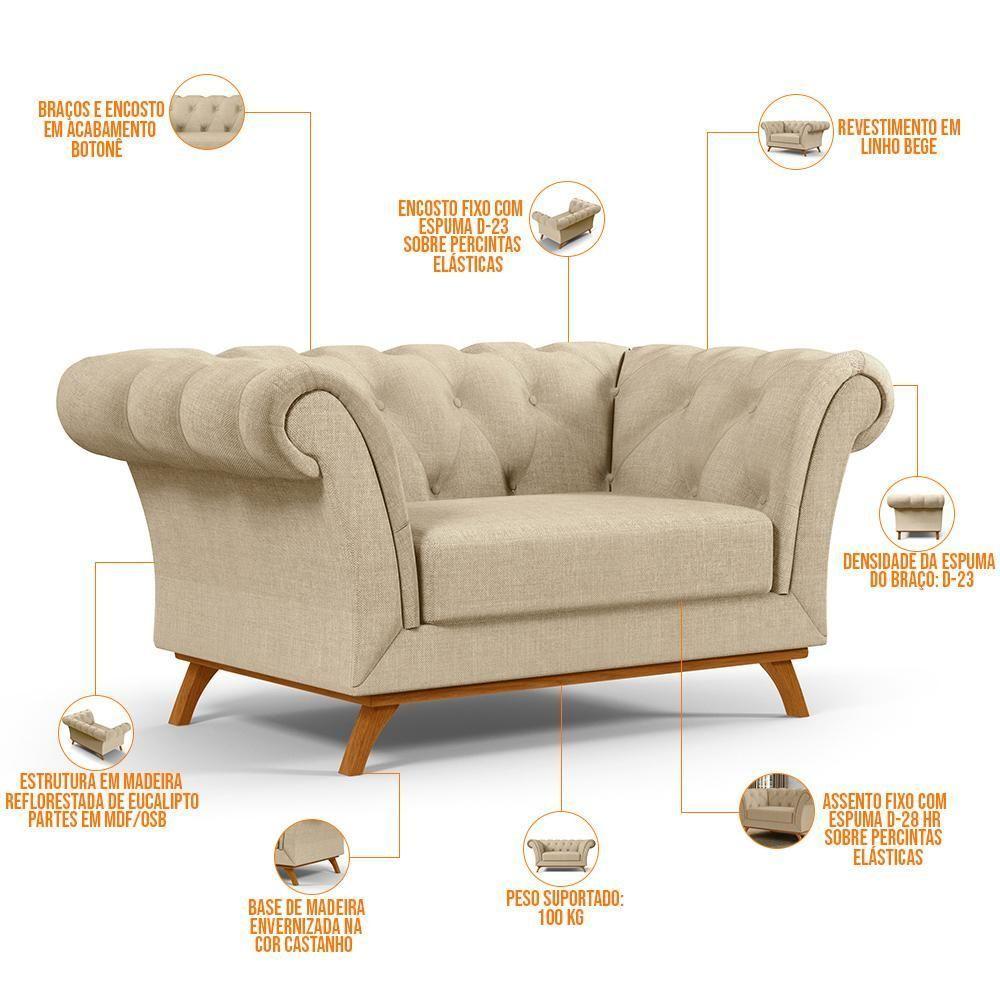 Sofá 2 Lugares Para Sala De Estar Império 150 Cm Bege C-129 - 5