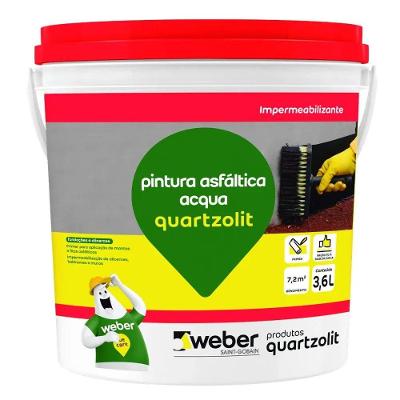 Impermeabilizante Quartzolit Acqua Preto 3,6L com Base Asfáltica Aquosa