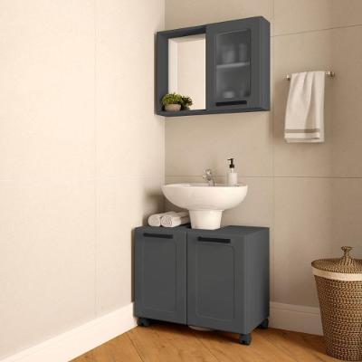Conjunto para Banheiro Multi 3 Portas MDP e Aço 70CM Grafite Bertolini