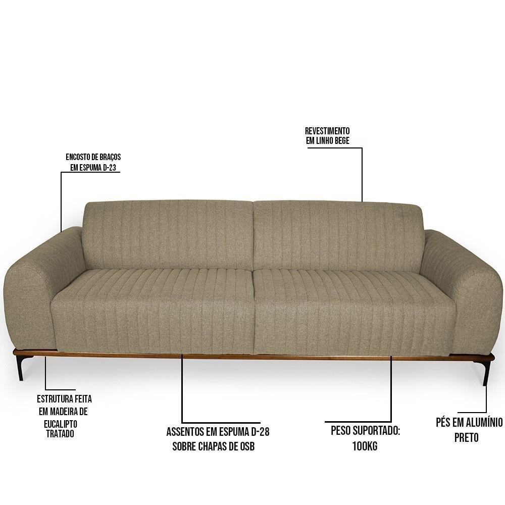 Sofá 2 Lugares Para Sala De Estar Molino 150 Cm Bege C-129 - 5