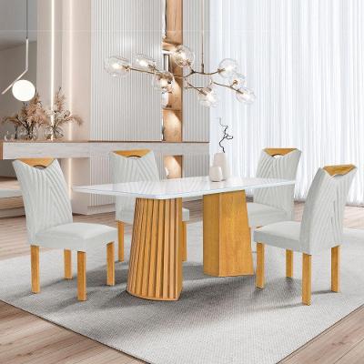 Conjunto de Jantar Stella 4 Lugares Tampo Vidro Cadeiras Veludo Cinza 120CM Cel Móveis