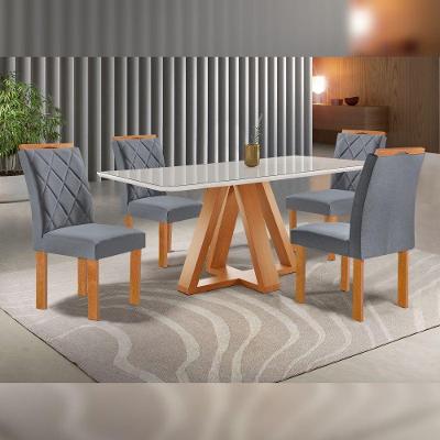Conjunto de Jantar Kyra 4 Lugares Tampo Vidro com Cadeiras Suede Grafite Cel Móveis