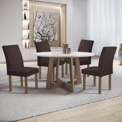 Conjunto de Jantar Arizona 4 Lugares Tampo em Vidro com Cadeiras em Veludo Marrom Cel Móveis