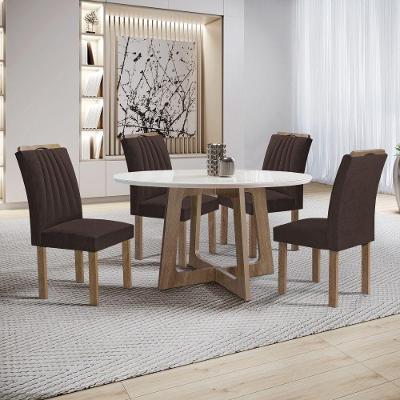 Conjunto de Jantar Arizona 4 Lugares Tampo em Vidro com Cadeiras em Veludo Marrom Cel Móveis