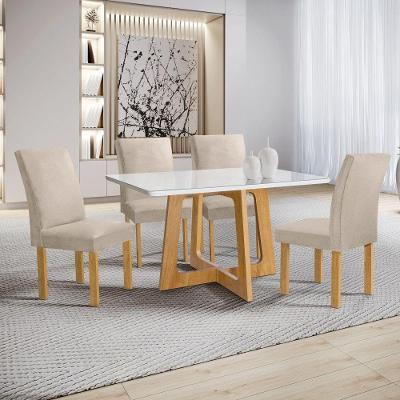 Conjunto de Jantar Arizona 4 Lugares Tampo em Vidro Bege 120CM Cel Móveis