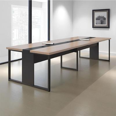 Mesa de Reunião Retangular Moderno sem Gavetas MDP 360CM Nogueira e Preto Casah