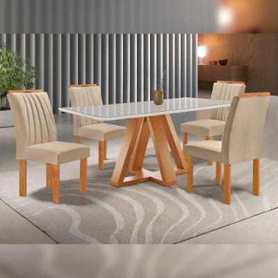 Mesa Kyra 4 Cadeiras Arizona Tampo Smart Plus Vidro Cinamomo/off White/linho Bege
