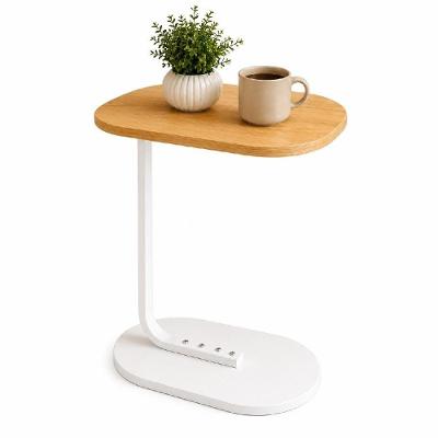 Mesa de Canto Lateral Quadrada Tampo MDF Base MDF 45CM Bege Estilo Industrial para Sala Quarto