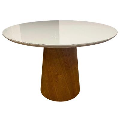 Mesa de Jantar Ravena 4 Lugares Redonda MDF Vidro Off White Castanho