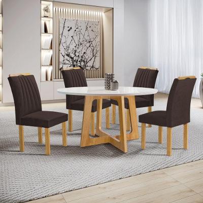 Mesa Arizona 4 Lugares Tampo em Vidro com Cadeiras Veludo Marrom 120CM Cel Móveis