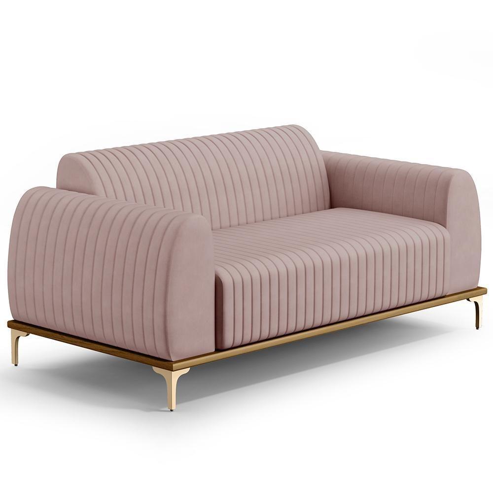 Sofá 2 Lugares Molino 150 Cm Pés D'ouro Veludo Rosê C-305 - 1