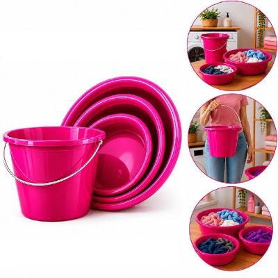 Kit Lavanderia 4 Peças com Balde e Bacias Rosa em PP Reforçado Multiuso 28L