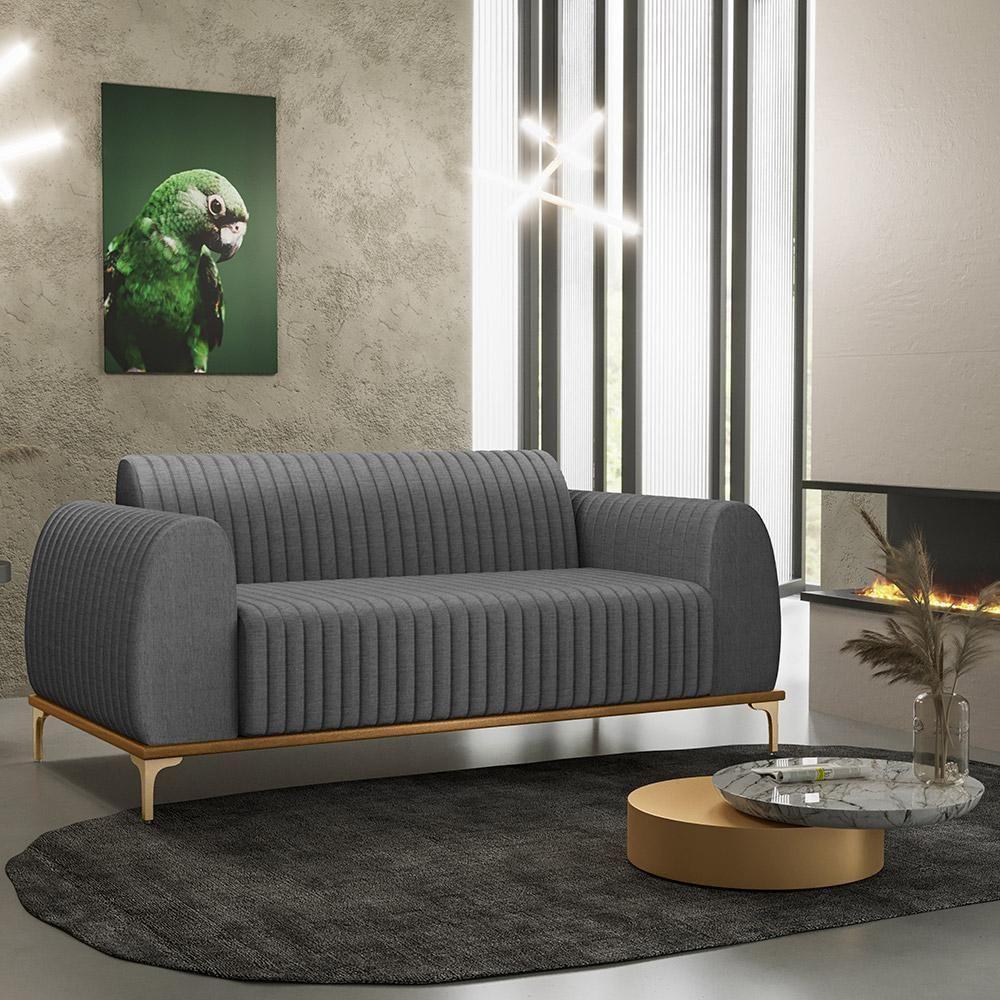 Sofá 2 Lugares Molino 150 Cm Pés D'ouro Cinza Escuro C-416 - 7
