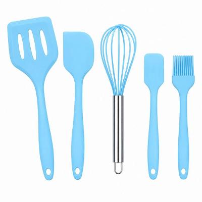 Jogo de Utensílios de Cozinha em Silicone Azul 5 Peças Antiaderentes com Cabos Ergonômicos Azul