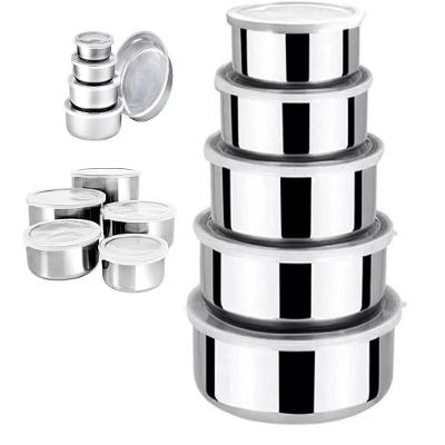 Kit 5 Potes Tigelas Inox com Tampa Hermetica Multifuncional Aço Inox 1,5L