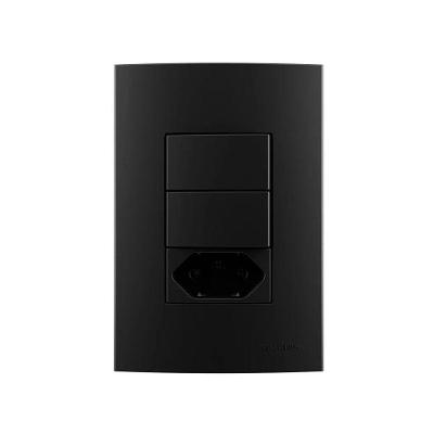 Interruptor Simples Duplo + Tomada Clean com 2 Teclas Preto Margirius 4X2