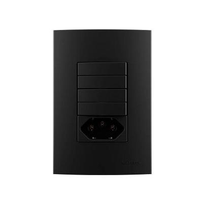 Interruptor Simples Duplo e Tomada Clean 4 Teclas Placa 4x2 Preto Margirius