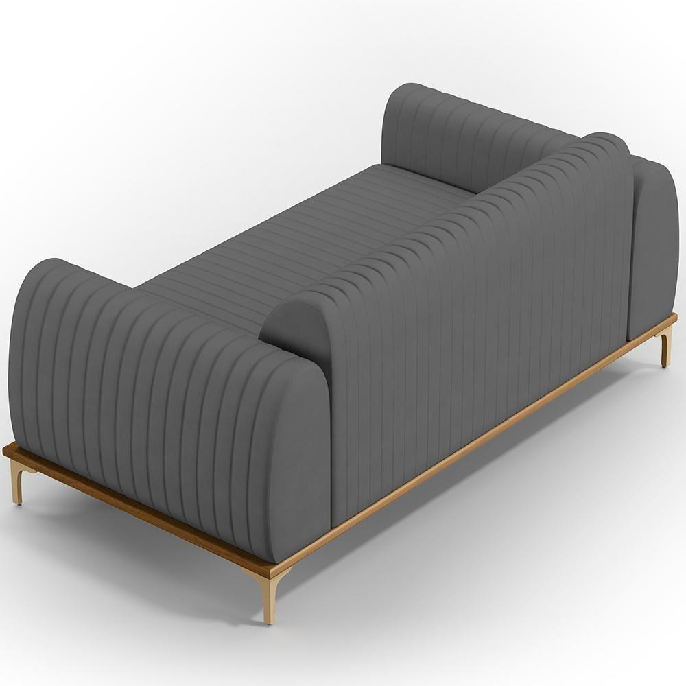 Sofá 2 Lugares Molino 150 Cm Pés D'ouro Veludo Cinza C-317 - 2