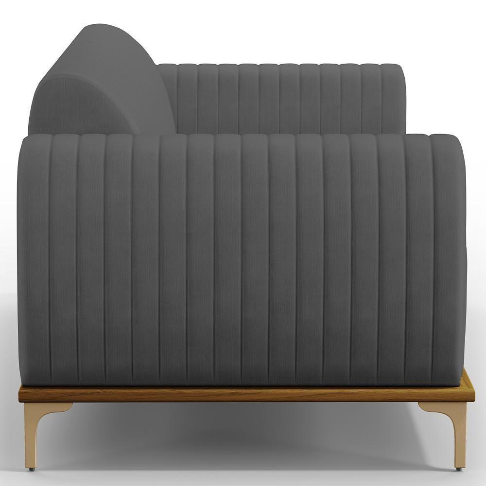 Sofá 2 Lugares Molino 150 Cm Pés D'ouro Veludo Cinza C-317 - 3