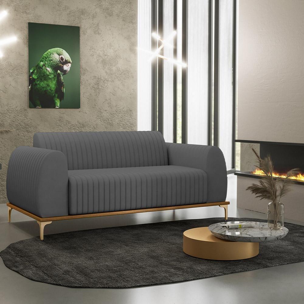 Sofá 2 Lugares Molino 150 Cm Pés D'ouro Veludo Cinza C-317 - 7