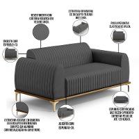 Sofá 2 Lugares Molino 150 Cm Pés D'ouro Veludo Cinza C-317 - 5