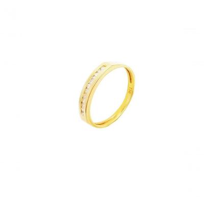 Anel l 23 em Ouro 18k com Diamantes Brancos Meia Aliança Amarelo