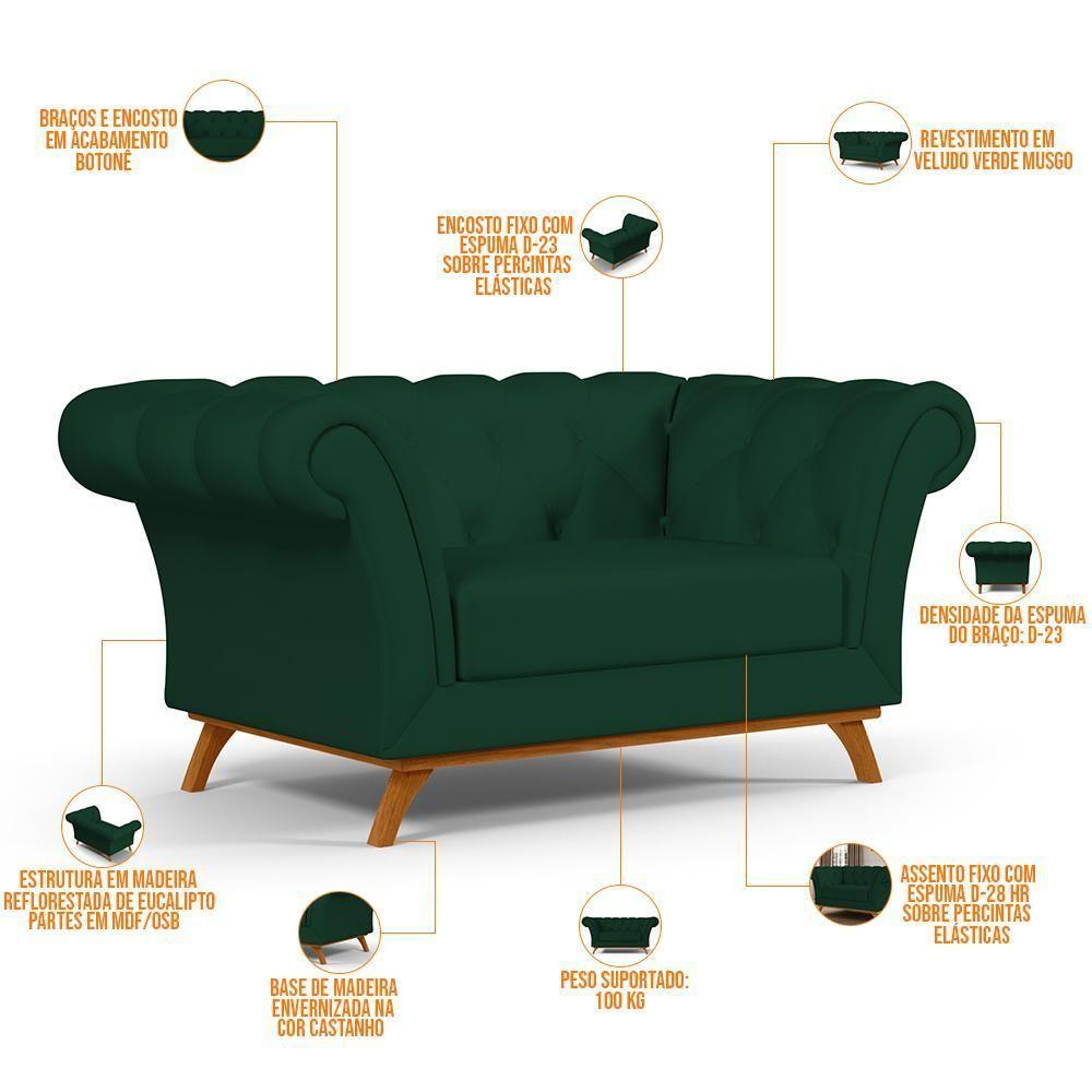 Sofá 2 Lugares Império 150 Cm Veludo Verde Musgo C-303 - 5