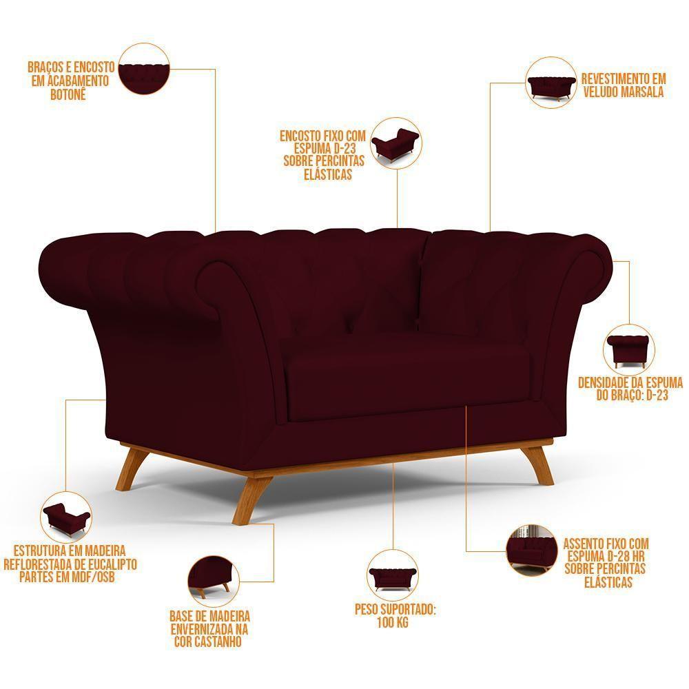 Sofá 2 Lugares Império 150 Cm Veludo Marsala C-278 - 5