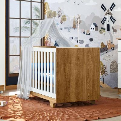 Berço Multifuncional Mini Cama Life MDF Colchão Não Incluso Branco e Madeirado Tigus Móveis