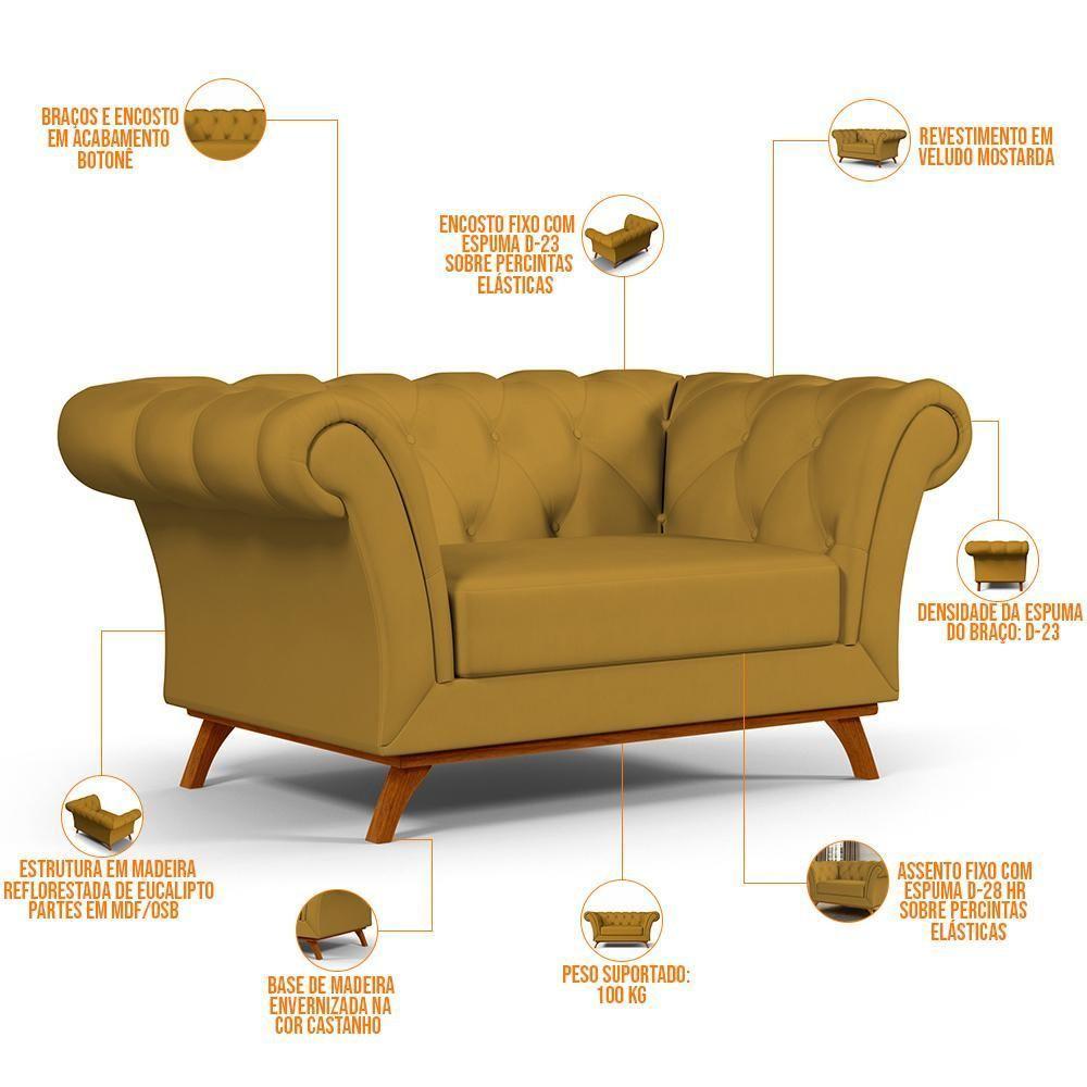 Sofá 2 Lugares Império 150 Cm Veludo Mostarda C-260 - 5
