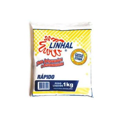 Gesso Estuque Rápido para Molduras Placas Estátuas 100% Puro Branco 1kg Linhal