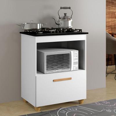 Balcão para Cooktop Salvia 1 Porta MDP 74CM Branco Kaiki Móveis