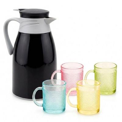 Garrafa Térmica Kit 1L com 4 Copos Mantém Quente e Frio Plástico Resistente Preto Fratelli