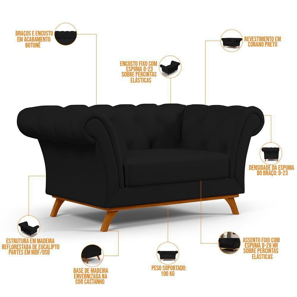 Sofá 2 Lugares Império 150 Cm Corano Preto C-05 - 5