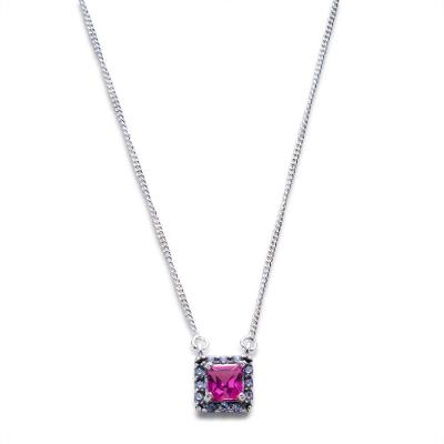 Gargantilha Prata 925 com Pingente Cristal Pink e Zircônias 45CM Feminino