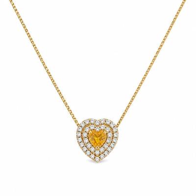 Gargantilha CADG010687VD69 em Prata 925 com Pingente de Coração Cravejado Dourado