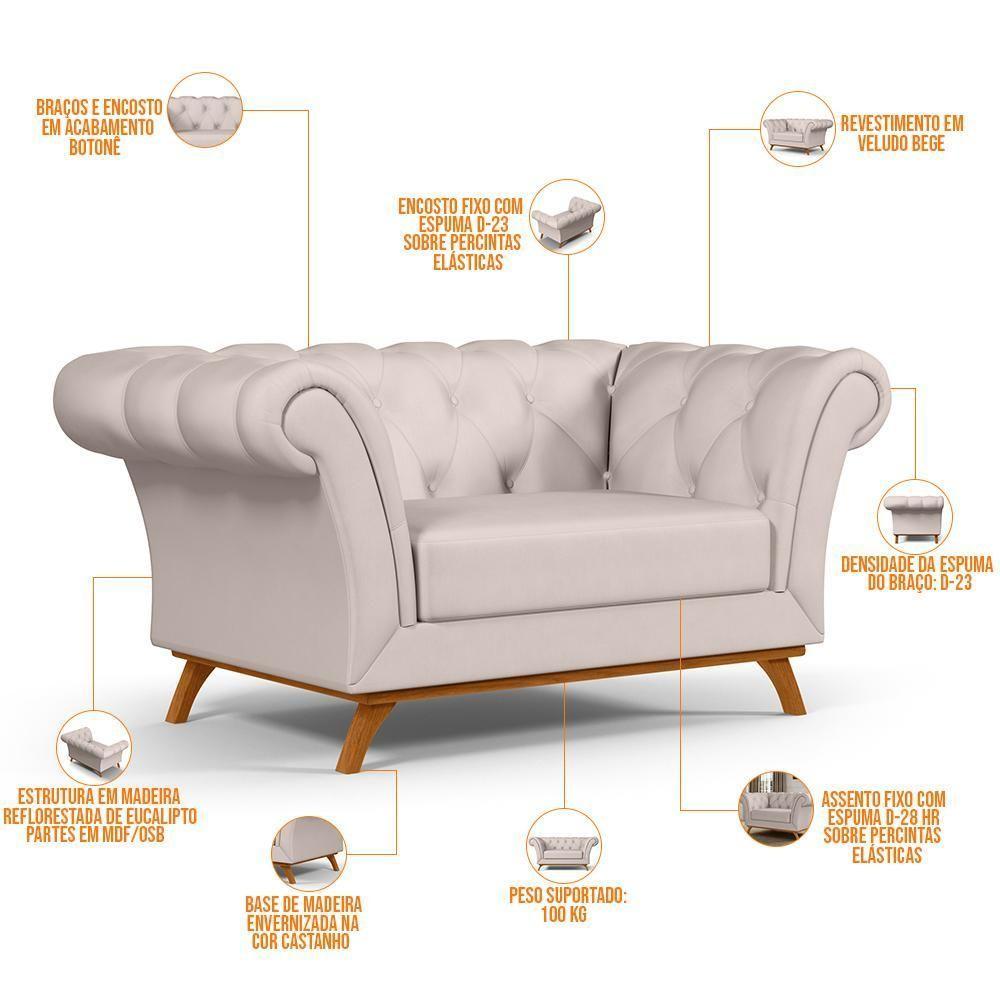 Sofá 2 Lugares Império 150 Cm Veludo Bege C-309 - 5