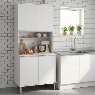 Armário de Cozinha Nina 4 Portas 4 Prateleiras MDP 80CM Branco Brilho