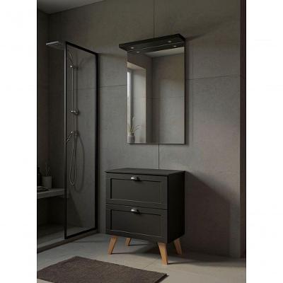 Gabinete para Banheiro Milano 3 Gavetas MDF 60CM Grafite On Móveis com Espelho com LED