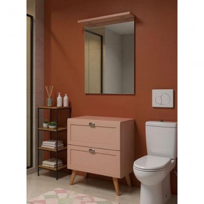 Gabinete para Banheiro Milano 3 Gavetas MDF 80CM Rosa com Espelho LED On Móveis
